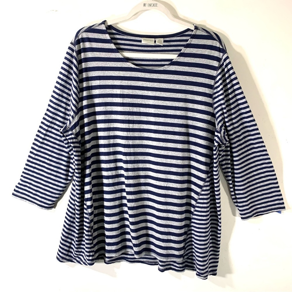 Chico’s Zenergy Tunic 3/4 Sleeve Blue Stripe Knit tee 2/$35
